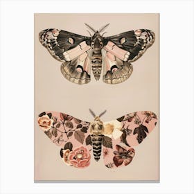 Pink Botanical Butterflies William Morris Style 8 Canvas Print