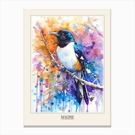 Magpie Colourful Watercolour 4 Poster Canvas Print