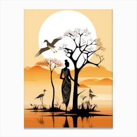 African Woman With Birds Canvas Print
