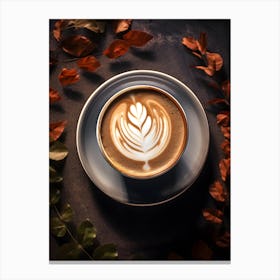 Coffee Latte Art With Autumn Leaves Canvas Print