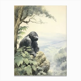 Storybook Animal Watercolour Mountain Gorilla 4 Canvas Print
