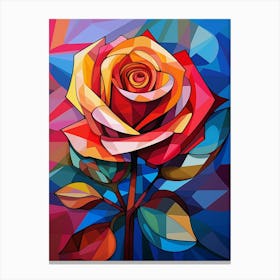 Rose Flower, Abstract Vibrant Colorful Painting in Picasso Cubism Style Canvas Print