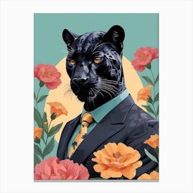 Floral Black Panther Portrait In A Suit (28) Canvas Print