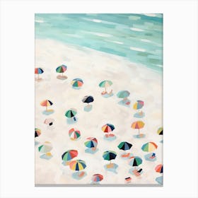 Umbrellas On The Beach. Gouache Sea Landscape. Vintage Travel Canvas Print