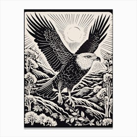 B&W Bird Linocut Osprey 1 Canvas Print
