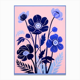 Blue Flower Illustration Anemone 1 Canvas Print