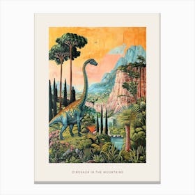 Dinosaur In The Mountains Painting Poster Canvas Print