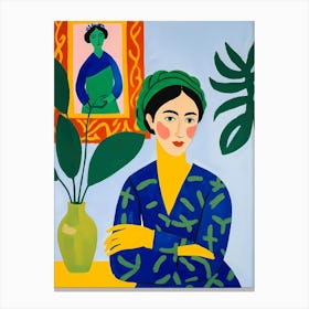 Woman In Blue And Green Canvas Print