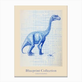 Edmontosaurus Dinosaur Blue Print Sketch 2 Poster Canvas Print