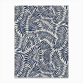 Flowing Fern Leaves - Dark Navy Blue on Off White Canvas Print