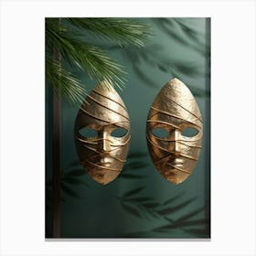 3d Digital Rendering Of Two Pine Leaf Masks One Embodies Tragedy With Solemn Eyes And Downturned Mo Canvas Print