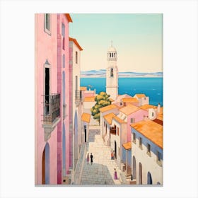 Zadar Croatia 2 Vintage Pink Travel Illustration Canvas Print
