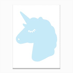 Blue Unicorn Silhouette Head Canvas Print