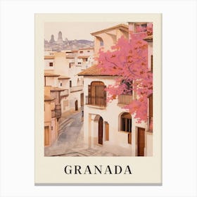 Granada Spain 3 Vintage Pink Travel Illustration Poster Canvas Print