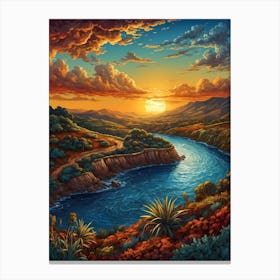 Sunset Over The River Canvas Print