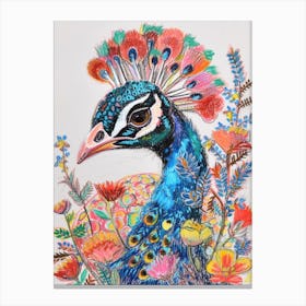 Floral Peacock Portrait Illustration 1 Canvas Print