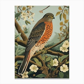 Vintage Bird Linocut Eurasian Sparrowhawk 3 Canvas Print