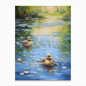 Ducklings Swimming In The River Impressionism 1 Canvas Print