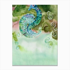 Lined Seahorse Storybook Watercolour Canvas Print