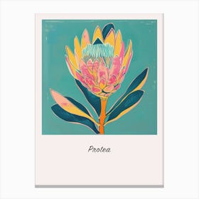 Protea 3 Square Flower Illustration Poster Canvas Print