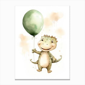 Baby Crocodile Flying With Ballons, Watercolour Nursery Art 4 Canvas Print
