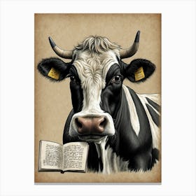 Cow With Book Canvas Print