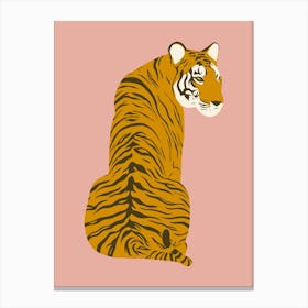 Sitting Tiger - Pink Canvas Print