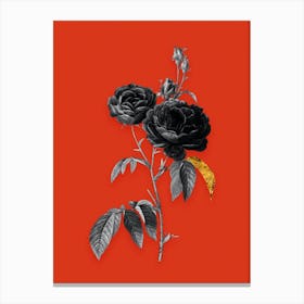 Vintage Purple Roses Black and White Gold Leaf Floral Art on Tomato Red n.0609 Canvas Print