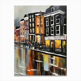 Amsterdam cafes, winter season, winter oil colors, pedestrians in the street, winter clothes, rain falling, Amsterdam print, Netherlands print, travel gift, Netherlands poster.46 Leinwandbild