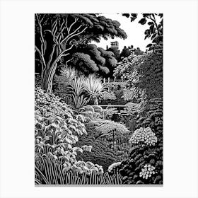 Claude Monet’S Garden, France Linocut Black And White Vintage Canvas Print