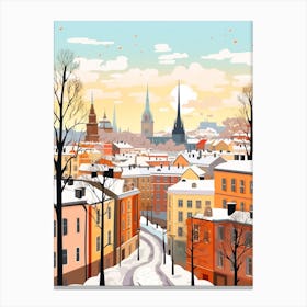 Vintage Winter Travel Illustration Stockholm Sweden 4 Canvas Print