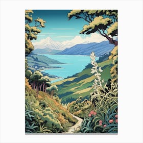 Queen Charlotte Track New Zealand Vintage Travel Illustration Canvas Print