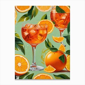 Aperol Spritz Pattern Cocktail Oranges Kitchen Art Art Print (2) Canvas Print