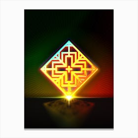 Neon Geometric Glyph in Watermelon Green and Red on Black n.0075 Canvas Print