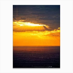 An Idyllic Sunset Unfolds In Heaven Where Beautiful Sun Rays Pierce Through The Clouds Creating A P Canvas Print