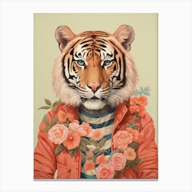 Tiger Illustrations Wearing A Floral Shirt 2 Canvas Print