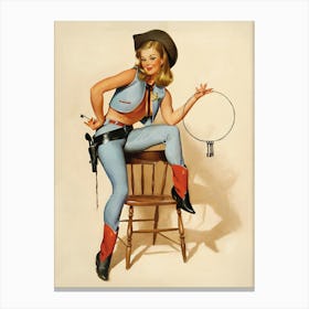 Cowgirl With Jail Key, Vintage, Retro Western Aesthetic Canvas Print