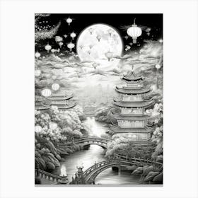 Chinese Lantern Festival Black And White 1 Canvas Print