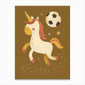 Unicorn Playing Football Muted Pastel 2 Canvas Print