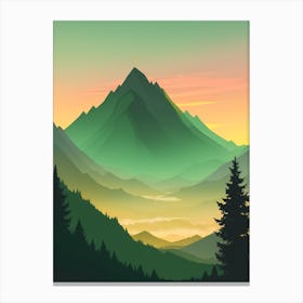 Misty Mountains Vertical Composition In Green Tone 51 Canvas Print