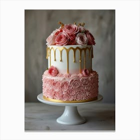 Pink And Gold Wedding Cake Canvas Print