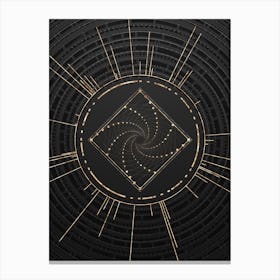 Geometric Glyph Symbol in Gold with Radial Array Lines on Dark Gray n.0156 Canvas Print