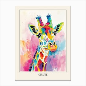 Giraffe Colourful Watercolour 3 Poster Canvas Print