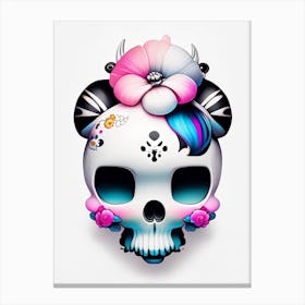 Skull With Tattoo Style Artwork 1 Primary Colours Kawaii Canvas Print