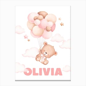 Pink Teddy Bear With Balloons Canvas Print