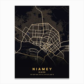 Niamey Niger Black And Gold Map Canvas Print