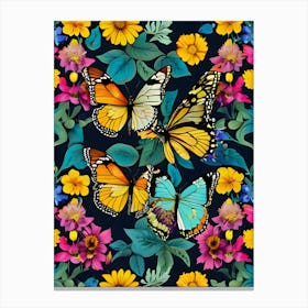 Seamless Pattern With Butterflies And Flowers 20 Canvas Print