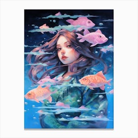 Girl With Fishes 1 Canvas Print