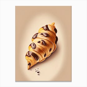 Chocolate Chip Croissant Dessert Retro Minimal Flower Canvas Print