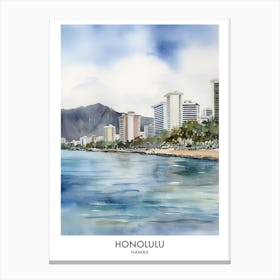 Honolulu 4 Watercolour Travel Poster Canvas Print